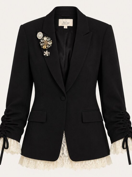 cinq a sept Jackets & Blazers - NWT Cinq à Sept Roxie Blazer Black Ivory Lace Crystal Brooch Size 4